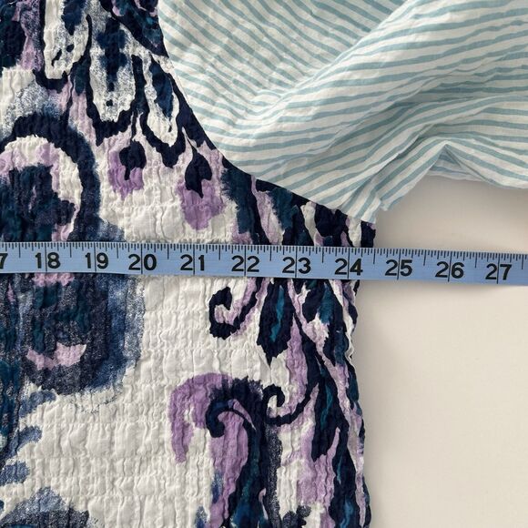 Habitat Clothes to Live In Mixed Print Blouse Size XL Crinkle Artsy 3/4 Sleeve - Picture 7 of 11